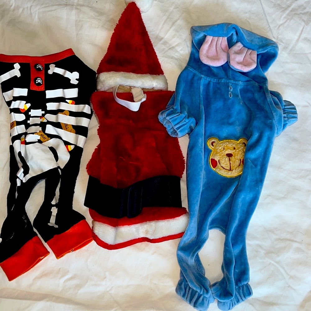 Small dog clothes lot- Halloween costume, Christmas Santa coat and hat, pijamas
